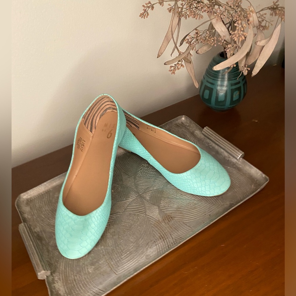 Teal faux snake ballet flats
